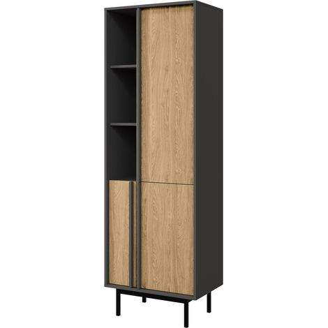 Estantería Levali 102, Roble, Con puertas, Abierto, Aglomerado laminado, Número de puertas: 0, Número de cajones: 0, 195x63x43cm