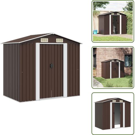 Capanno ventilato - vidaXL Capanno Attrezzi da Giardino Marrone 204x132x186 cm in Acciaio - Capanno anti-umidità