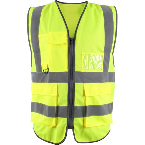 Gilet Hi Vis Premium giallo Blackrock con tasche, portadocumenti e portachiavi gilet uomo donna riflettente con tasche e cerniera di sicurezza gilet di sicurezza per abbigliamento di sicurezza EN cert (1/2)