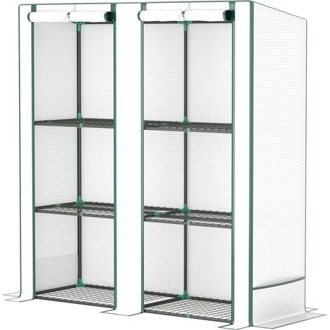 Outsunny Serra per Orto con 2 Porte Avvolgibili e Scaffale a 3 Ripiani