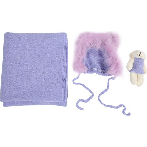 Ensemble de 3 accessoires de photographie pour bébé : chapeau, couverture, lange, jouet, vêtements et déguisements pour nouveau-né (violet) (1/5)