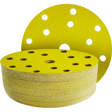 Disques abrasifs 150mm grain 320 - Lot de 50 pièces pour ponceuse excentrique - Disques à poncer 15 trous - Abrasif professionnel 150 mm (1/5)