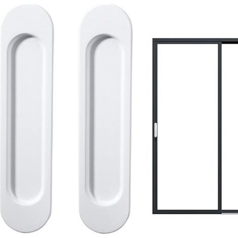 2 PCS Auto Oval Sliding Door Handles, Self-Adhesive Right Angle Sliding Door Handles, Punch-Free Aluminum Alloy Sliding Barn, Windows, Cabinets (White(Rounded Corner)) (1/5)
