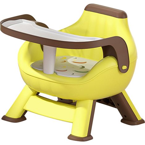 Chaise haute pour bébé avec plateau double couche antidérapant et coussin souple, multifonctionnelle, jaune. (1/4)