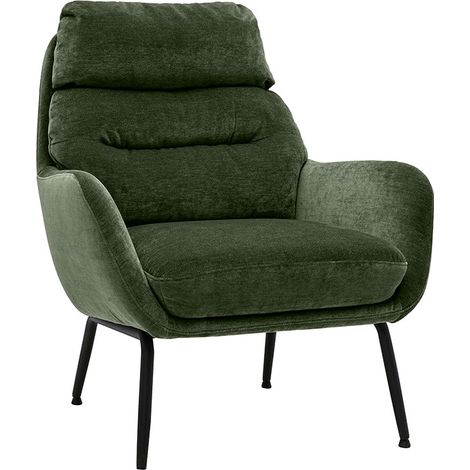Fauteuil en tissu effet velours vert kaki et métal noir BENI (1/5)