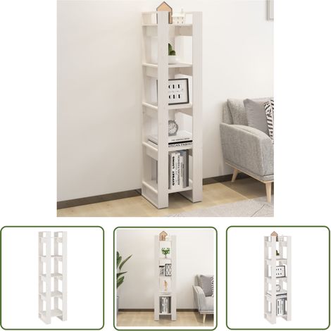 The Living Store Bibliothèque/Séparateur de pièce Blanc 41x35x160 cm Pin massif - Bibliothèque - Meuble De Rangement - Étagère - Séparateur De Pièce - Bibliothèque Blanche (1/5)