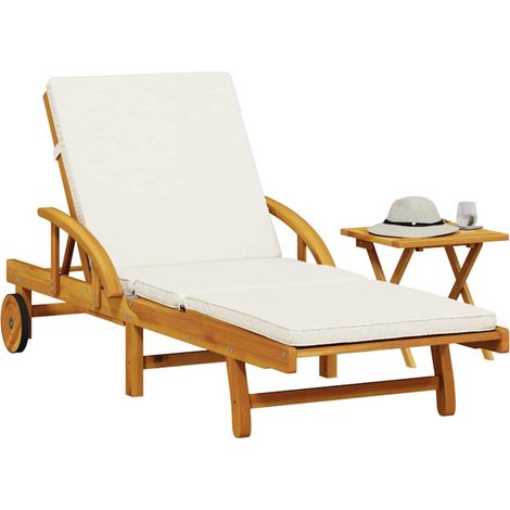 vidaXL Sun Lounger with Cushion and Table Solid Wood Acacia