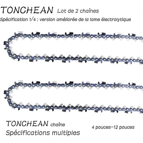 Tonchean – Set di 2 catene per motosega da 1/4" – 32 maglie – Lama zincata rinforzata – Basso contraccolpo per tagli precisi – 5 pollici (1/4)