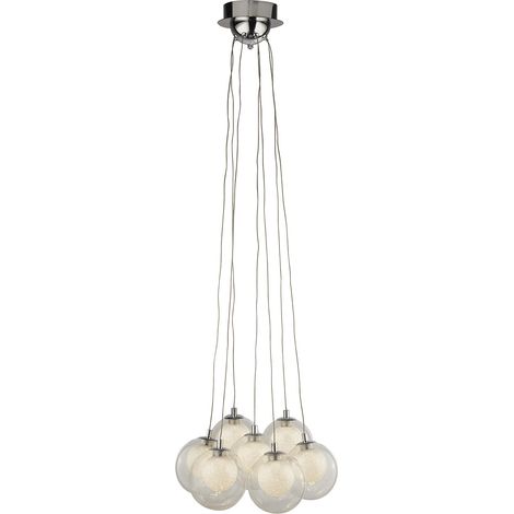 Searchlight CLUSTER - Sospensione a soffitto con 7 luci a sfera a led - Sfere di sabbia in cromo, vetro e cristallo (1/4)