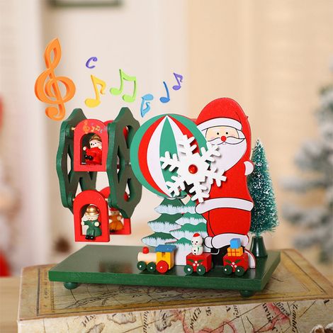 Ornement De Bureau - Boîte À Musique En Bois Avec Renne Et Petit Train - Décoration Festive Pour Noël - 1 Pièce (1/5)