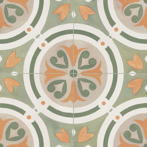 Carrelage effet Carreau ciment Saloria Vert 22,3x22,3x0,9 cm Solren - Sol et mur intérieur (vendu par carton de 0,65 m²) - RO'MA CARRELAGE