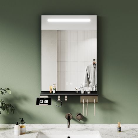ELEGANT 500x700 Bathroom LED Mirrors with Anti-Fog Storage Shelf, Dimmable 3-Color Lighting and Touch Switch Butto