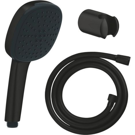 Pack douchette 2 jets GROHE Vitalio Comfort 110 noir mat + Flexible de douche VitalioFlex Trend 1750 mm et support noir mat