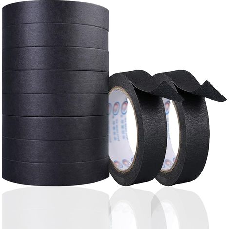Malerklebeband, Papier, Malerband, beschreibbar, 10 Rollen, dekoratives Abdeckband, 15 mm x 20 m, für Heimwerker, Scrapbooking, Kunstbedarf für Kinder (schwarz) (1/5)