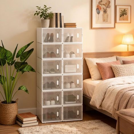 Bibliothèque design caisses de rangement empilables modulables pour chaussures jouets dressing salle de bain, lot de 12 boîtes, vendu par lot de 12 (1/4)