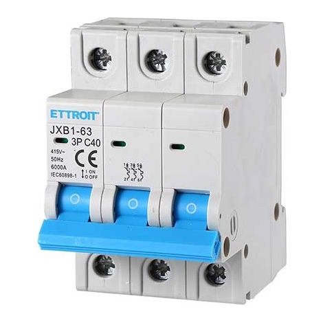ETTROIT  JX134060 Interruttore magnetotermico automatico 3P 40A 380V 6kA 3 Moduli DIN (1/3)