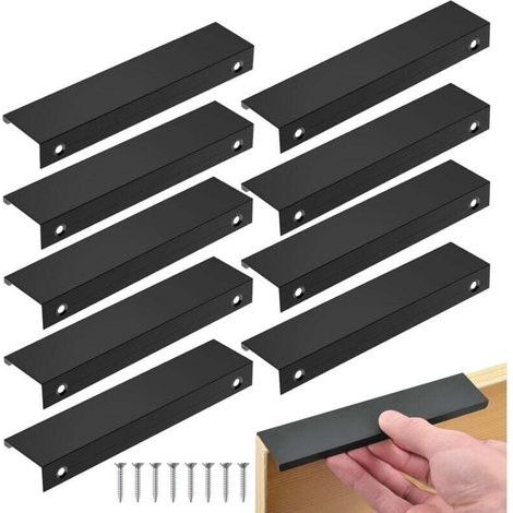 Schwarzer Küchengriff, 10 Stück Möbelgriffe mit unsichtbarem Mittenabstand, Türgriff aus Aluminium, schwarzer Möbelgriff für Büros, Schubladen, Schränke (128 mm / Länge 150 mm) (1/4)