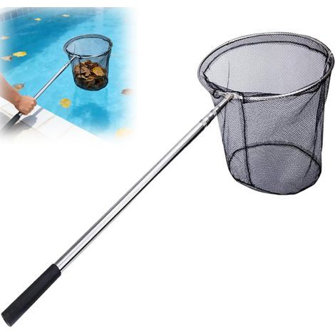 Épuisette de bassin 155 cm avec manche télescopique, en aluminium, pour algues, stable et pliable, à mailles fines, accessoires de piscine (1/3)