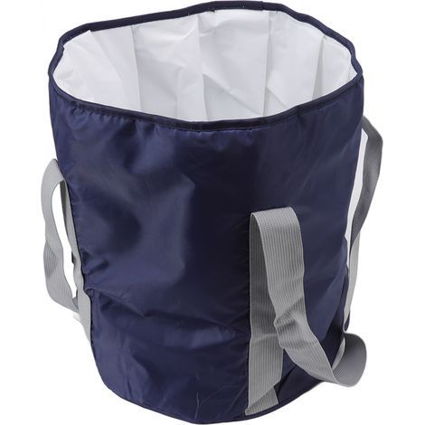 Seau pliable pour pieds en polyester double couche, avec sac de rangement, bleu marine, idéal pour le camping et les activités de plein air. (1/5)