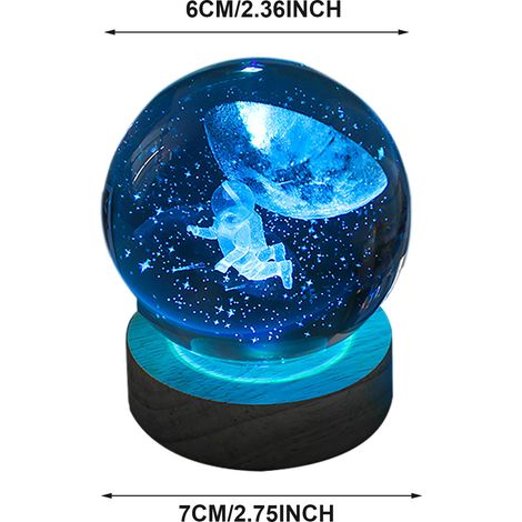 Boule de Cristal Lampe de Nuit Base en Bois LED Multicolore 6cm Veilleuse Décorative USB Lumière Ambiante Douce Bureau (1/5)