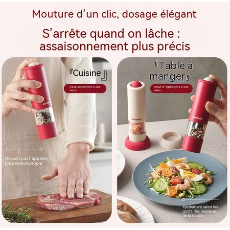 Moulin à poivre électrique rechargeable Type-C, broyeur de sel marin et épices, réglage de finesse, moulin à assaisonnement portable pour cuisine (1/2)