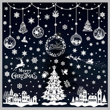 JSSEVN - Christmas Window Stickers 244 Pieces - Electrostatic Christmas Window Stickers, Reusable Christmas Window Stickers with Snowflakes (1/5)