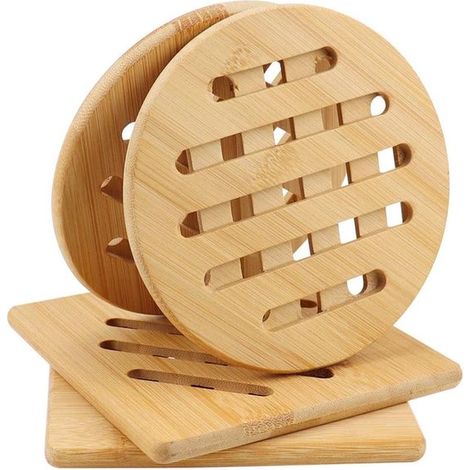 4 piezas, 15 x 15 x 1 cm, Resistentes al calor y ecológicos, Madera de bambú, Agarraderas, Agarradera para ollas calientes, Color madera (1/5)