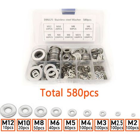 Rondelles plates en acier inoxydable 580 – M2-M12 pour joints d'étanchéité – Résistantes à la corrosion – Kit