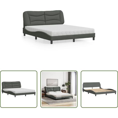 Schlafzimmermöbel - Bett mit Matratze "Hvar" Dunkelgrau 160x200 cm Stoff (1/5)
