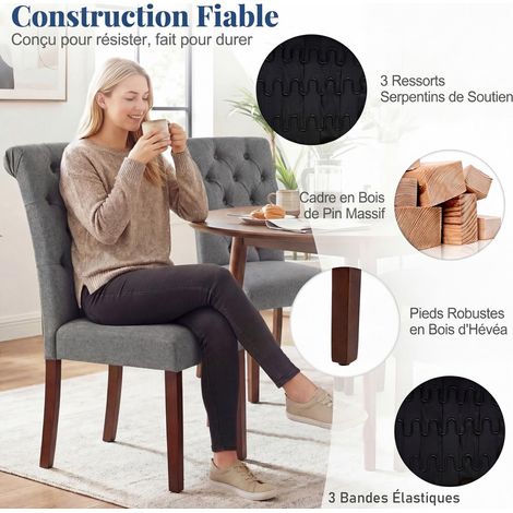 Set of 2 Grey Dining Chairs, Padded Seat, Wood Legs (1/5)
