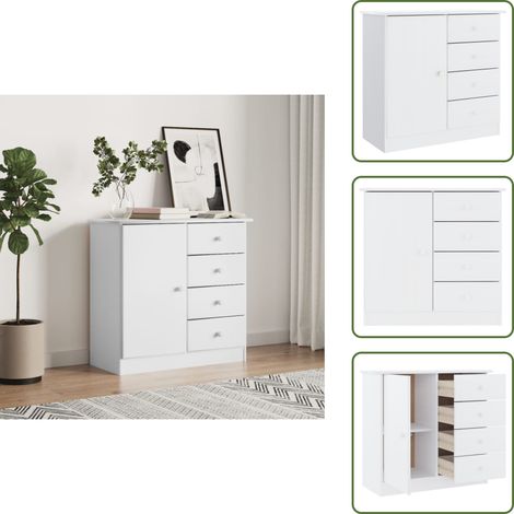 Credenza con cassetti - vidaXL Credenza ALTA Bianca 77x35x73 cm in Legno Massello di Pino - Credenza con scomparto