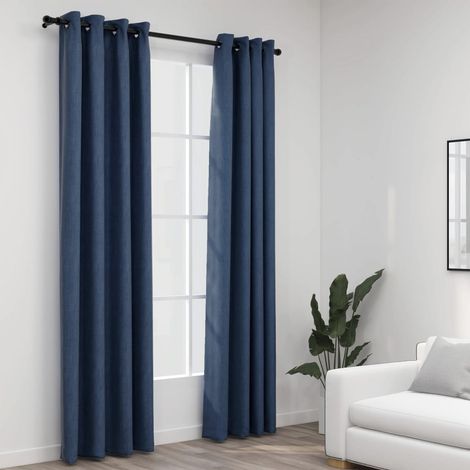 Lot de 2 Rideaux occultants,Décoration Chambre Fenêtre,Rideau Thermique Isolant Aspect lin avec œillets Bleu 140x245cm GDSVW96695 (1/4)