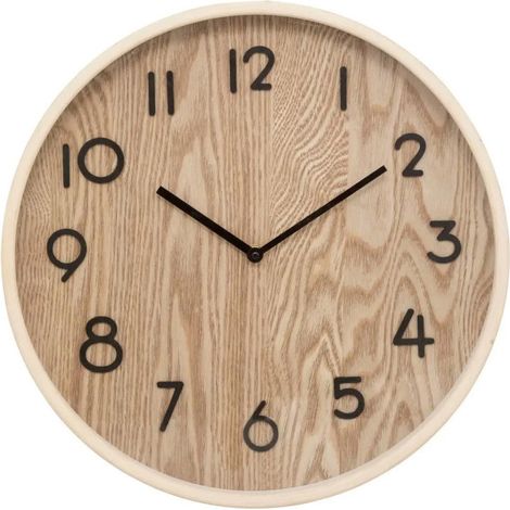 Atmosphera – Horloge murale ronde 38cm en MDF et verre – Mouvement silencieux – À suspendre – Naturel (1/3)