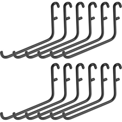Set of 12 metal pegboard hooks, 9.4 x 6.1 cm, L-shaped metal hooks for storage, hanging accessories for home, garage, office, wall organization, black (1/5)