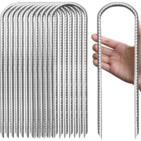 Set mit 12 Trampolin-Erdankern, robuste 30 cm lange Bodenanker, Trampolin-Verankerungsset, verzinkte Stahlanker, U-förmig