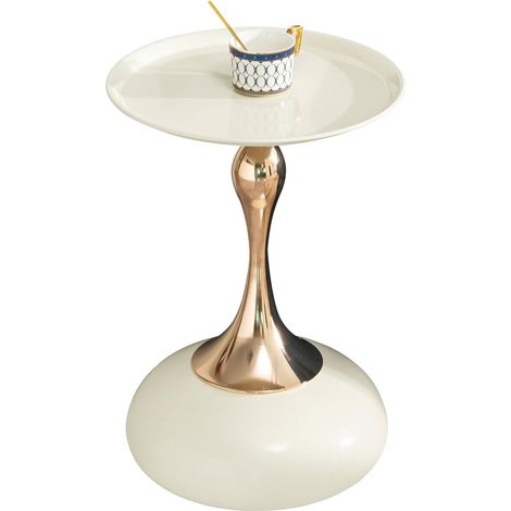 Table d'appoint ronde en métal blanc, petite table de salon multifonction (1/5)