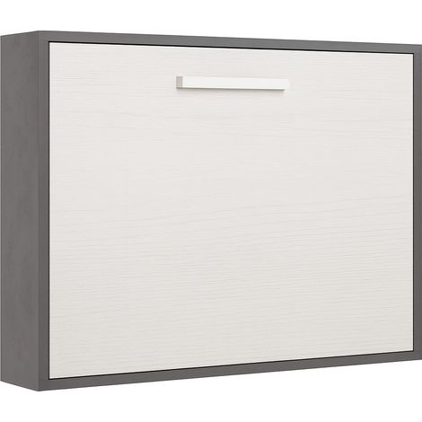 Lit escamotable horizontal OPTIMA Matelas mousse 18 cm Gris anthracite-Avec matelas-140x190-Cadre Anthracite-Façade Chêne blanc (1/5)