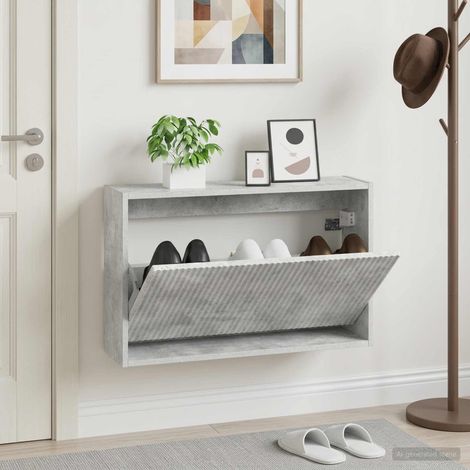 vidaXL Wall-Mounted Shoe Cabinet ARNHEM 71 x 17 x 43 cm Concrete Grey (1/5)