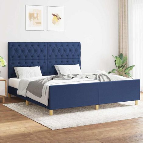 Cadre de lit sans matelas bleu 160x200 cm tissu (1/5)