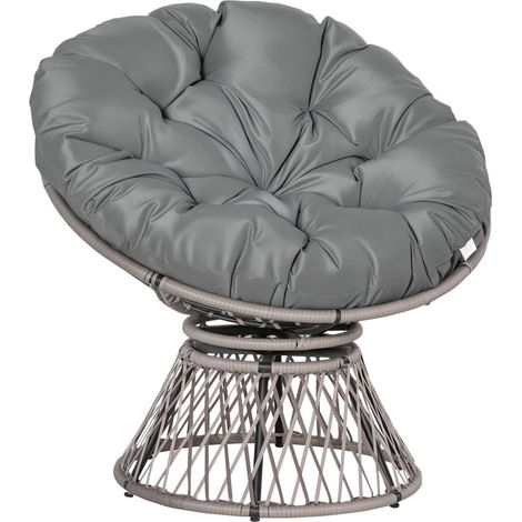 Confort d'assise cosy Fauteuil papasan pivotant 360° Ø 97 x 86H cm en résine tressée avec coussin pour jardin salon (1/5)