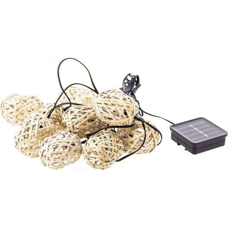 Guirlande solaire décorative 5 m avec 10 boules en rotin naturel, étanche IP44, idéale pour extérieur, jardin, terrasse et balcons (1/5)