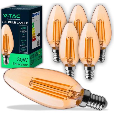 6x Ampoules LED Filament Bougie Ambrée E14-4W (équivalent à 30W) - 350 Lumen - 2200K Blanc Chaud - Ampoule Ambre Vintage Verre - Efficacité Maximale et Économie d'Énergie (1/5)
