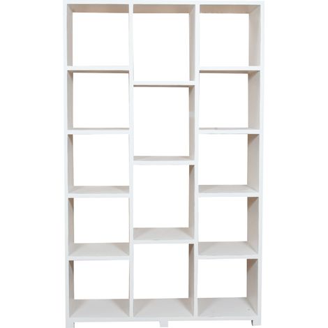 Bücherregal aus massivem Lindenholz mit antikiertem weißem FinishL121xPR36xH200 cm. Made in Italy