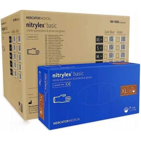 Nitrilhandschuhe 100 Stück. Nitrylex Basic Dunkelblau 10-XL - 10 Sets.