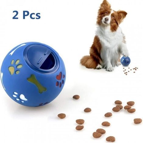 2 pcs Balle à nourriture pour chien Distributeur de friandises pour Chiot Jouet interactif Jouet d'entraînement 7 5cm Bleu (1/4)