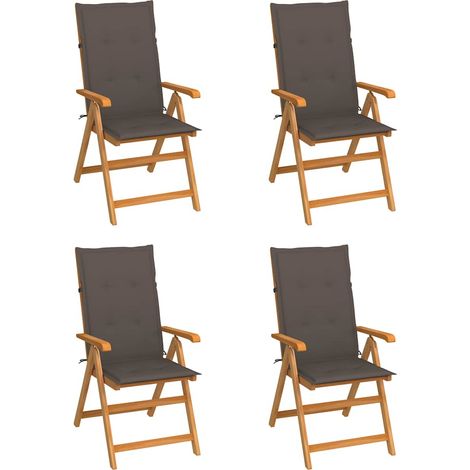 Lot de 4 Chaises de jardin - Chaises d'extérieur pour terrasse/jardin avec coussins taupe Bois de teck massif BV522700 - BonneVie (1/5)