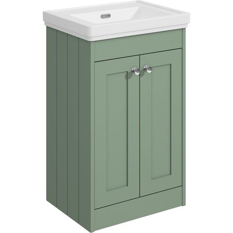 Balterley Butterton 500mm Floor Standing 2 Door Unit with Classic Basin No Tap Hole - Satin Green (1/4)