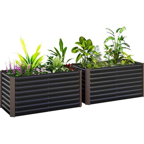 Set 2 Pezzi Aiuola Rettangolare Rialzata senza Fondo 120x60x60 cm in Acciaio Zincato Grigio Scuro