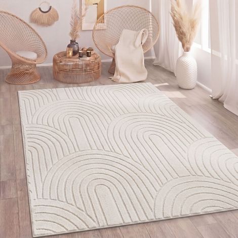 Paco Home Alfombra Salon De Habitacion Pelo Largo Nordica Boho Chic Arcoíris Beige Crema 200x280 cm