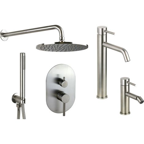 Komplettset mit Hoch-Bidet-Waschtischmischer und Duschset aus AISI 316-Stahl Pollini Jessy Steel KITJESSYSTEEL3